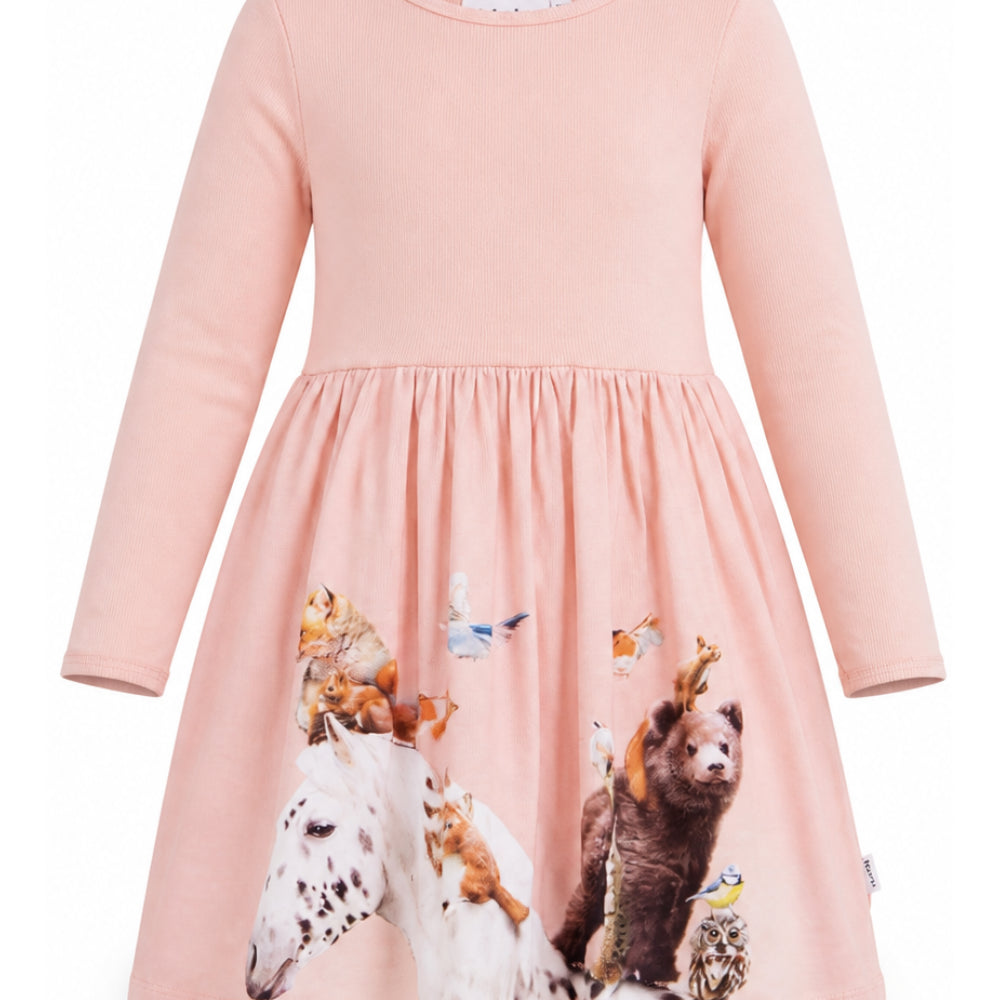 Abito per bambina Molo Kids rosa a maniche lunghe con stampa animali 2W26E207 5751 MOLO KIDS