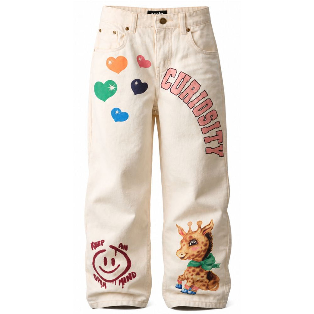 Jeans per bambina Molo Kids beige a gamba ampia con stampa 2W26I108 2444 MOLO KIDS
