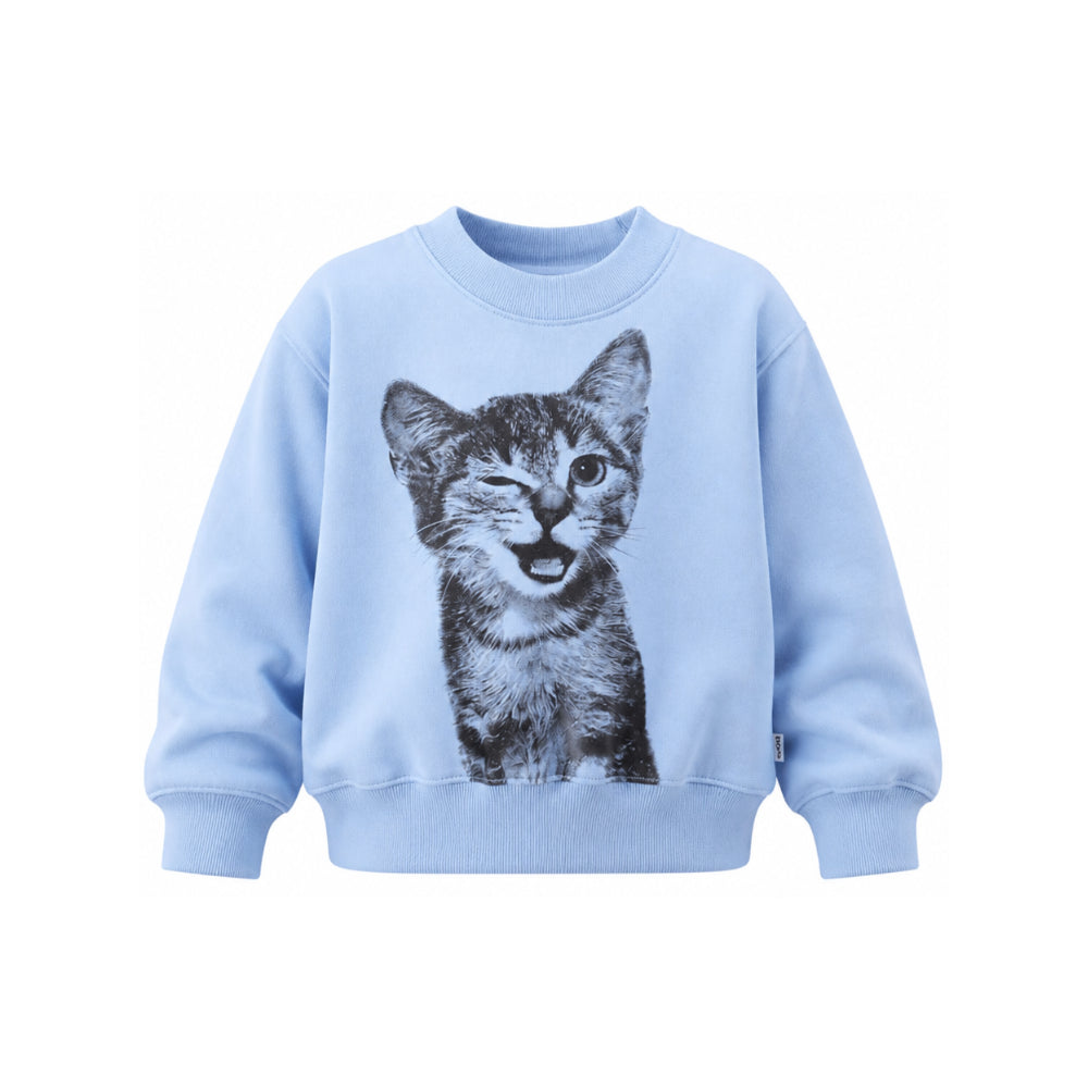 Felpa per bambina Molo Kids azzurra con stampa grafica gattino 2W26J201 5747 MOLO KIDS