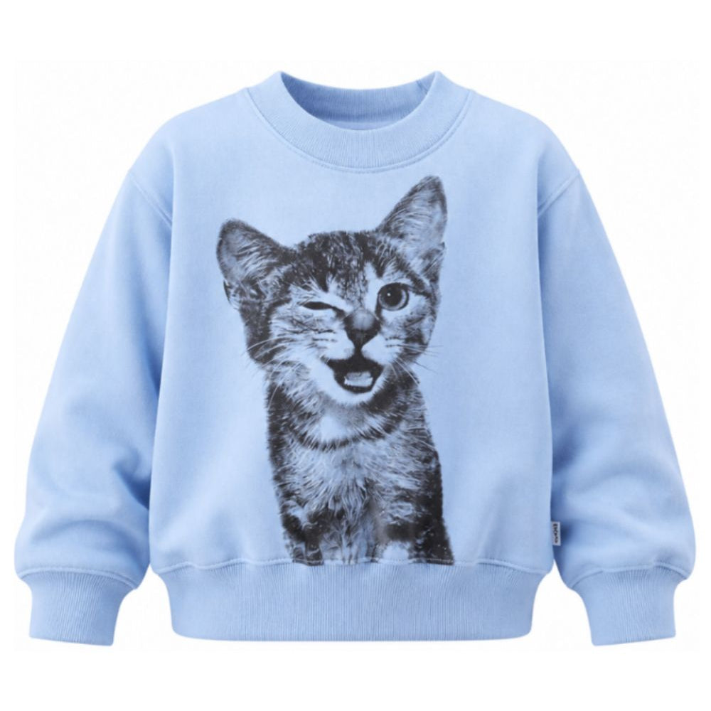 Felpa per bambina Molo Kids azzurra con stampa grafica gattino 2W26J201 5747 MOLO KIDS