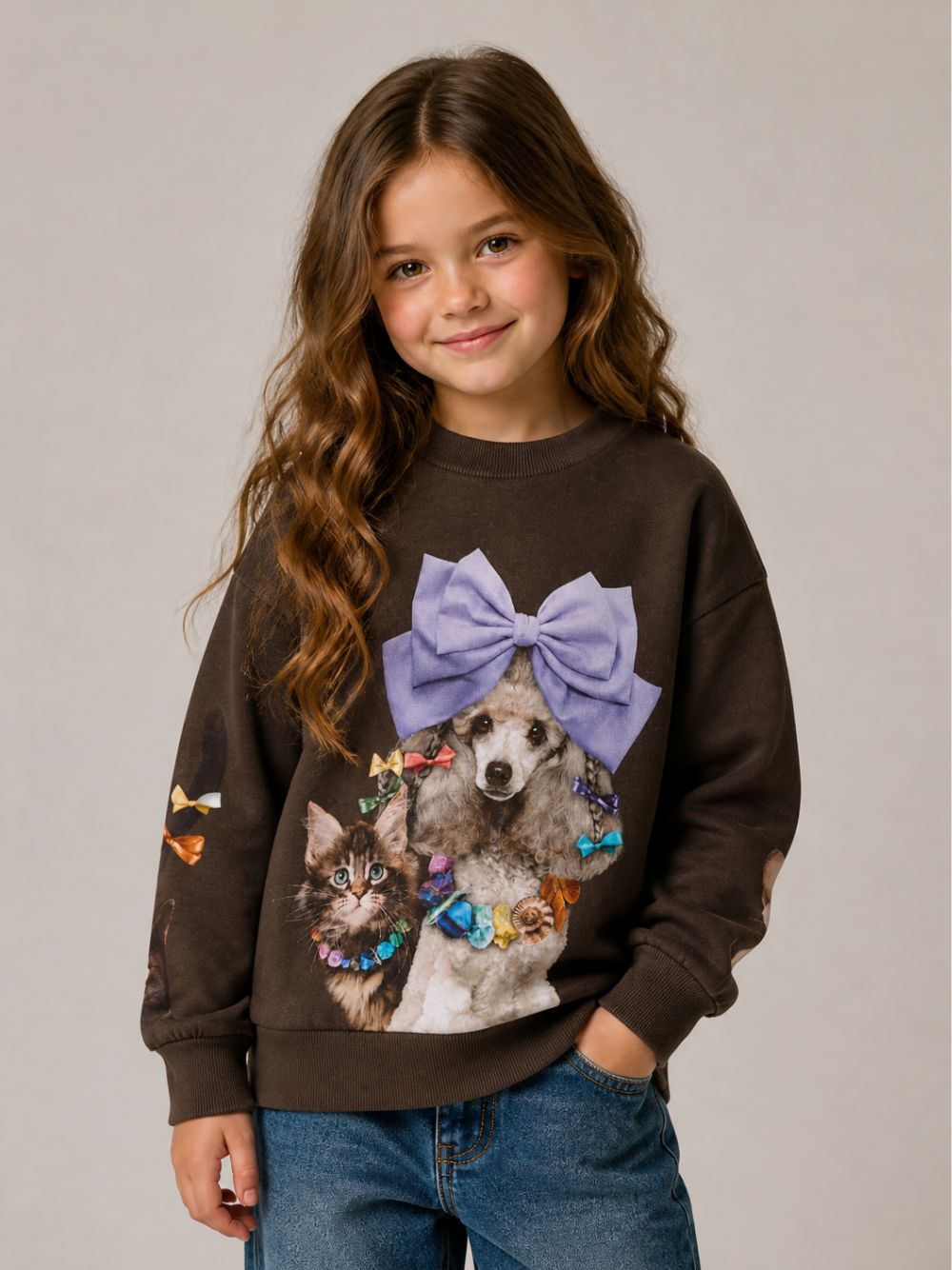 Felpa per bambina Molo Kids marrone con stampa grafica 2W26J202 5758 MOLO KIDS