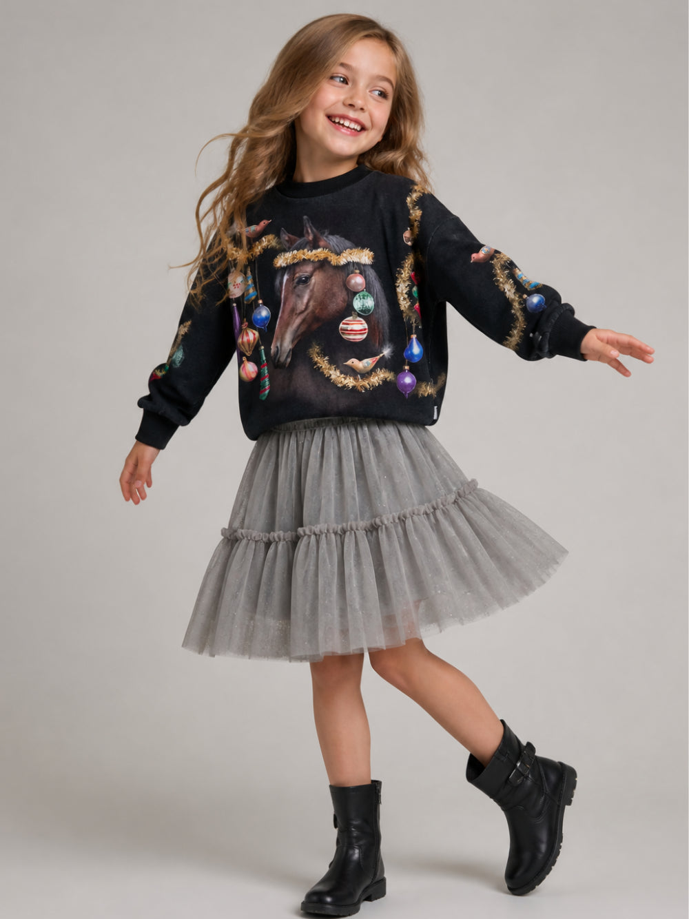 Felpa per bambina Molo nera con stampa grafica 2W26J202 5796 MOLO KIDS