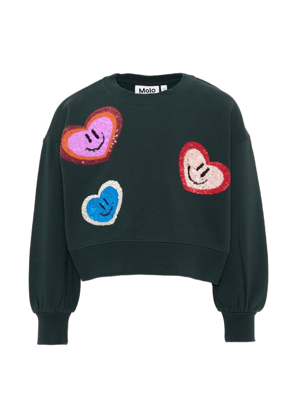 Felpa per bambina Molo verde con applicazioni cuore 2W26J210 5721 MOLO KIDS