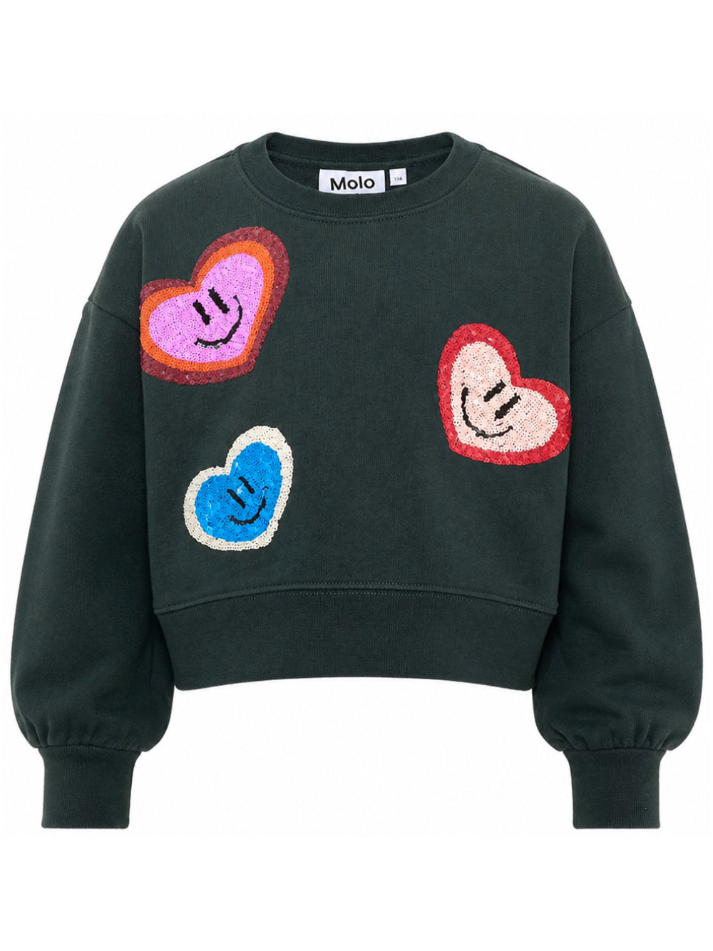 Felpa per bambina Molo verde con applicazioni cuore 2W26J210 5721 MOLO KIDS