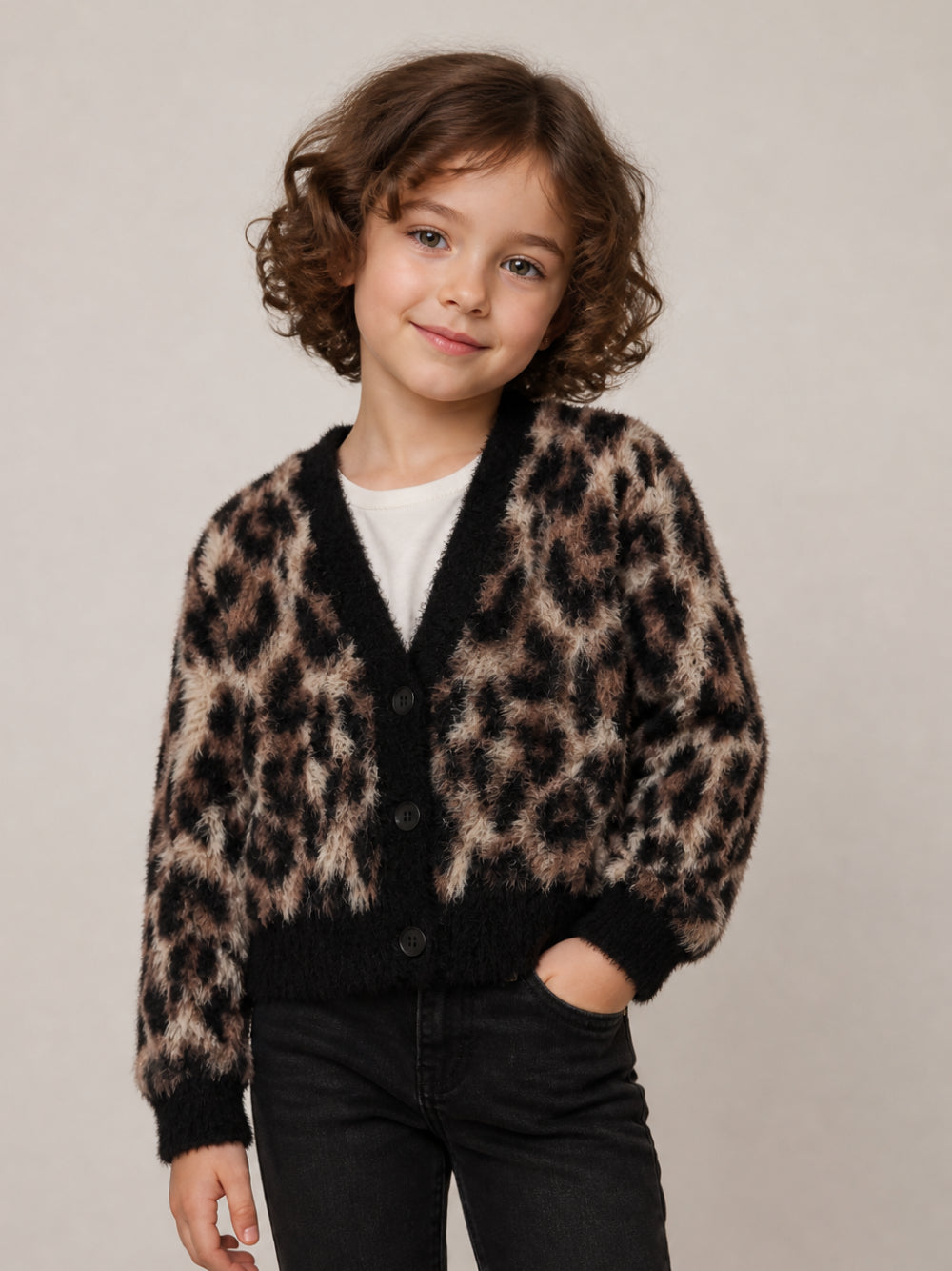 Cardigan per bambina Molo Kids animalier con scollo a V 2W26K311 9783 MOLO KIDS