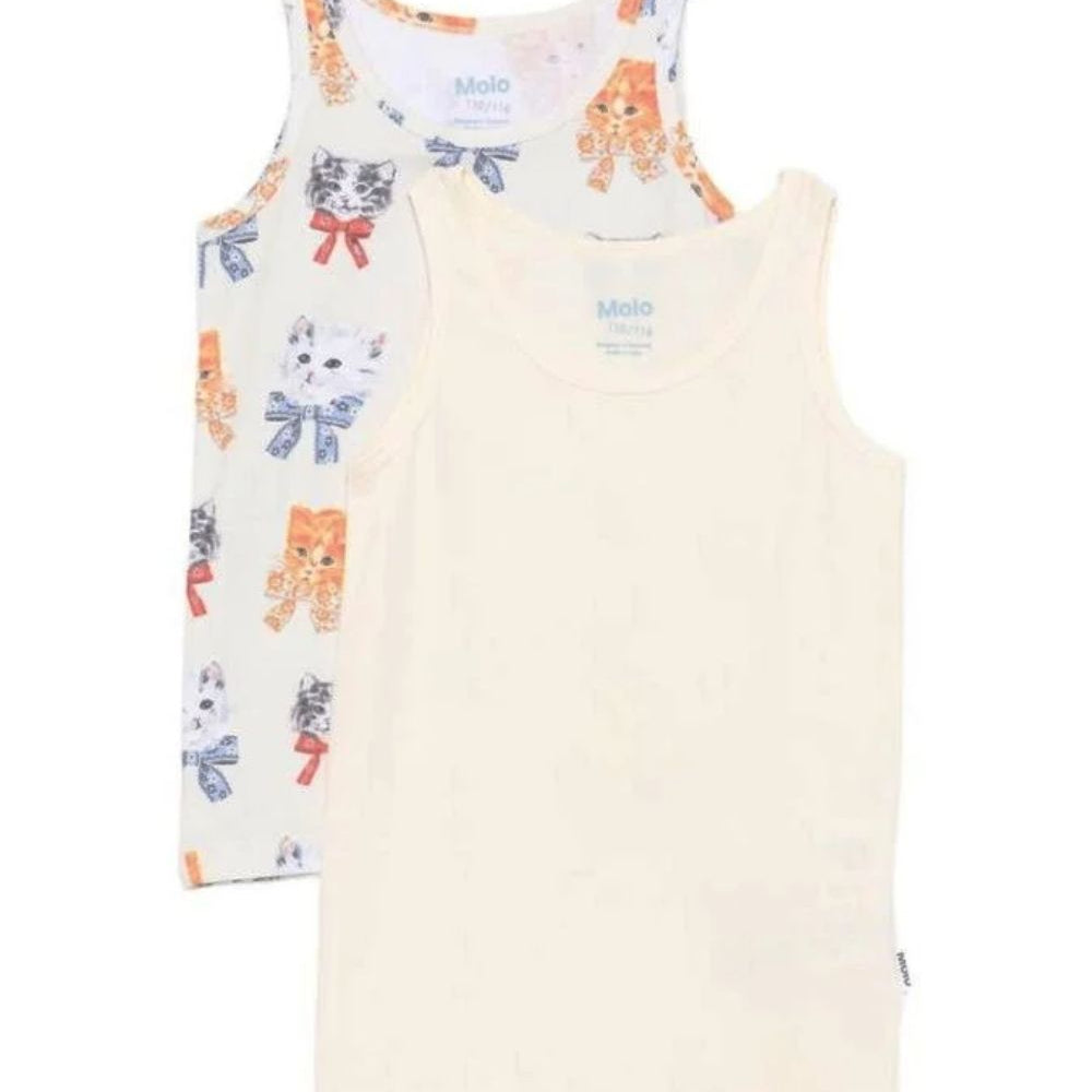 Set 2 t-shirt per bambina Molo Kids beige/bianca con stampa grafica gattini 2W26Q801 5848 MOLO KIDS