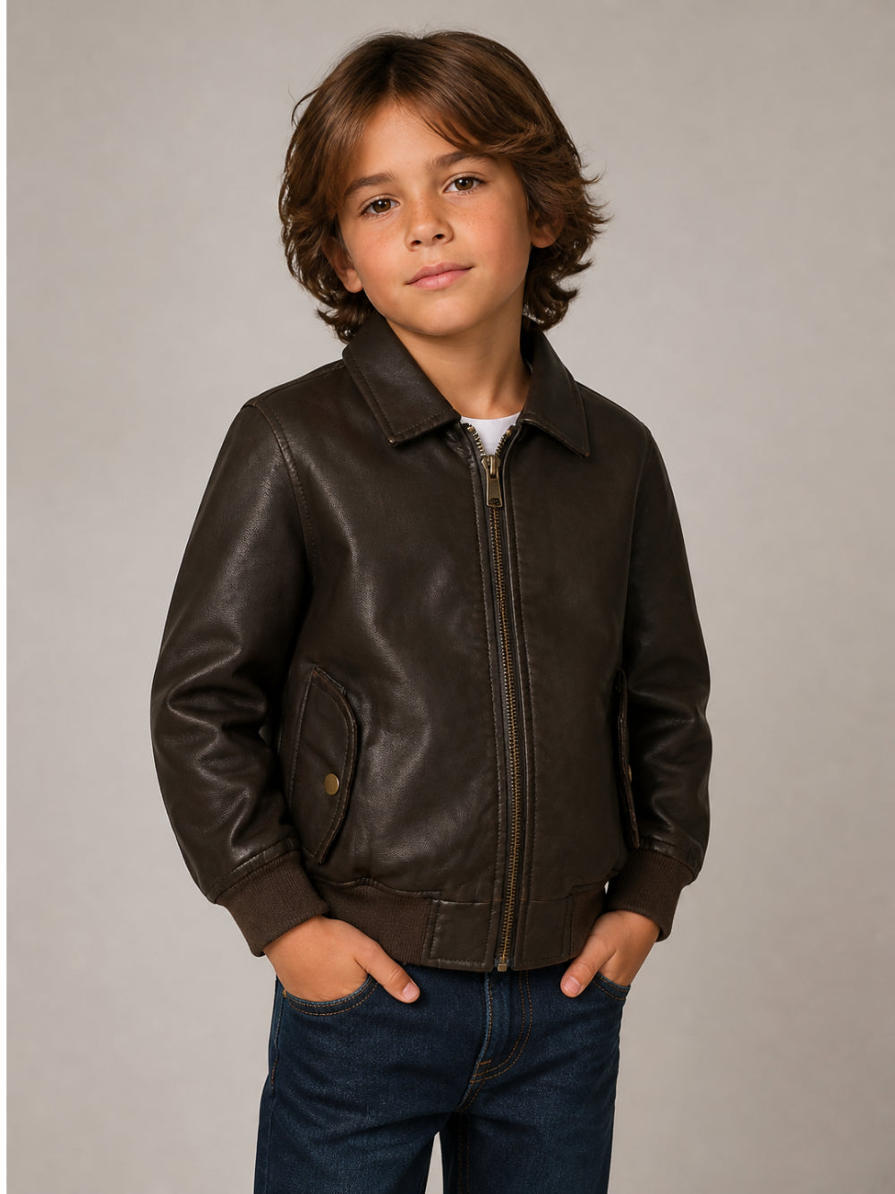 Giacca bomber per bambino Molo Kids marronecon colletto aperto 5W26M403 5722 MOLO KIDS