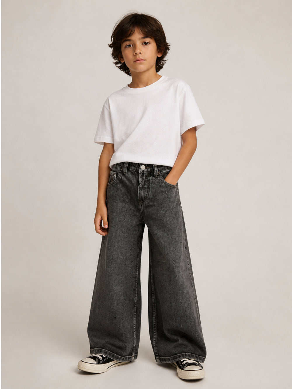 Pantaloni per bambino Molo Kids grigio scuro a gamba larga 6W26I105 5932 MOLO KIDS