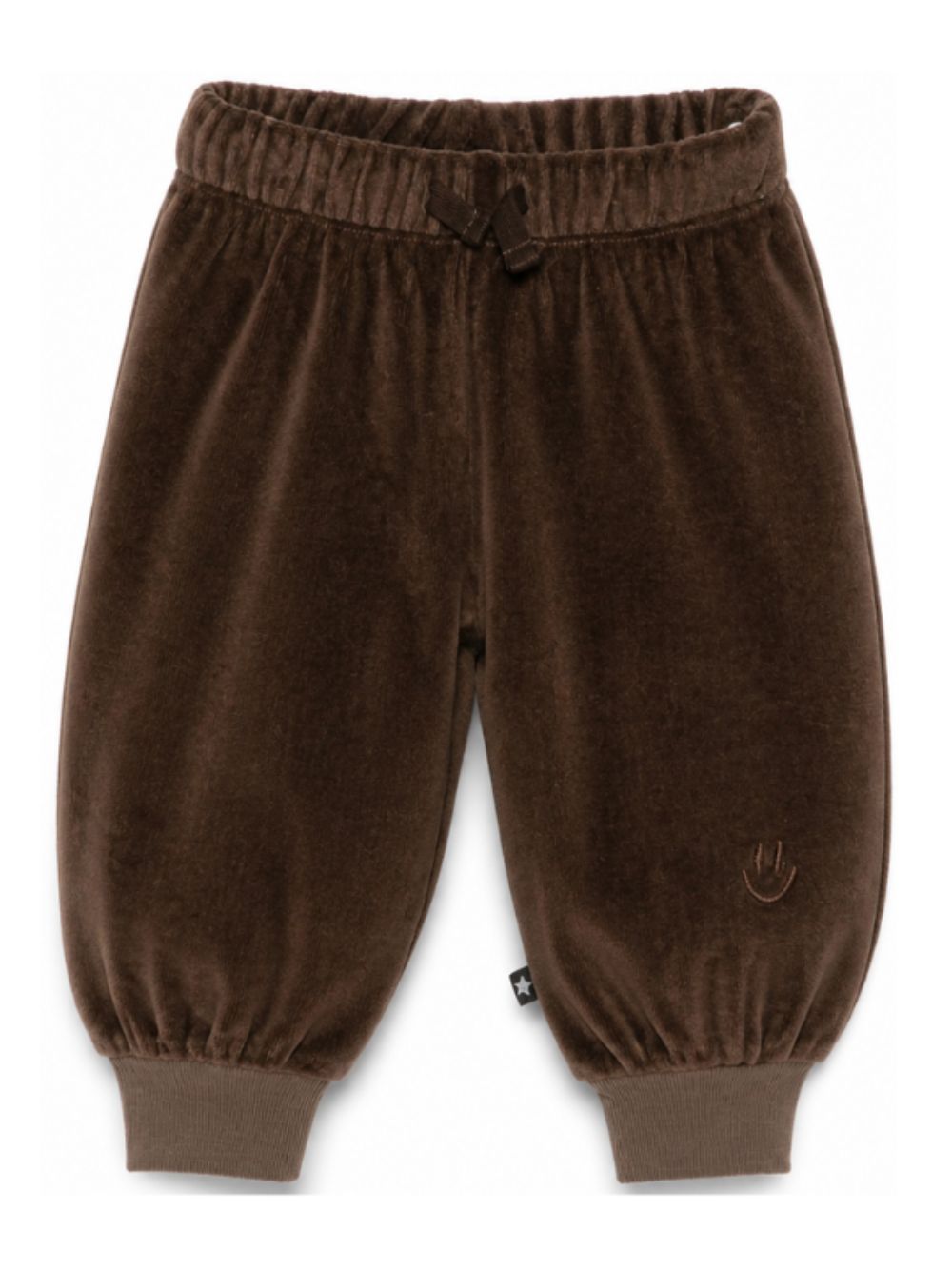 Pantaloni pe neonato Molo Kids marroni con ricamo sorriso 6W26I216 8795 MOLO KIDS
