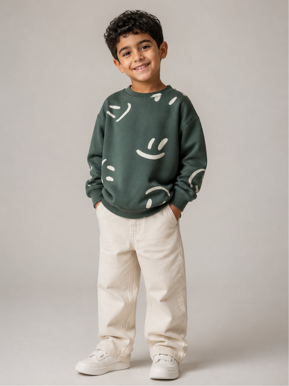 Felpa per bambino Molo Kids verde scuro con stampa smile 6W26J205 6252 MOLO KIDS