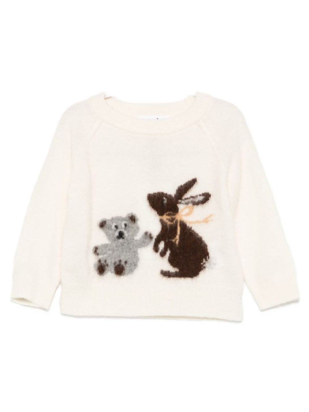 Maglione per neonato Molo Kids bianco sporco con ricamo anilìmali sul davanti 6W26K211 5775 MOLO KIDS