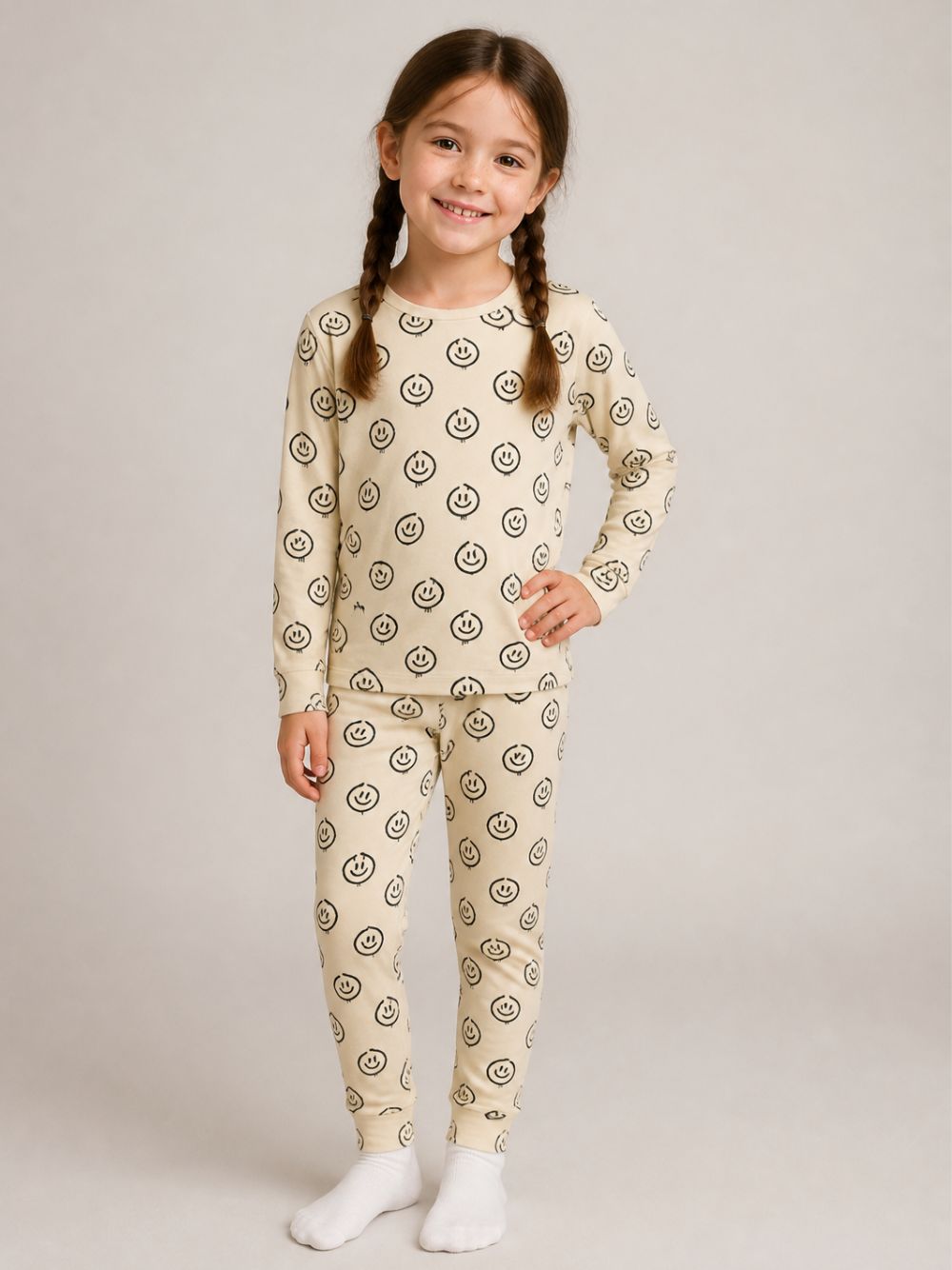 Pigiama per bambini Molo Kids beige con stampa con smile 6W26R503 5871 MOLO KIDS