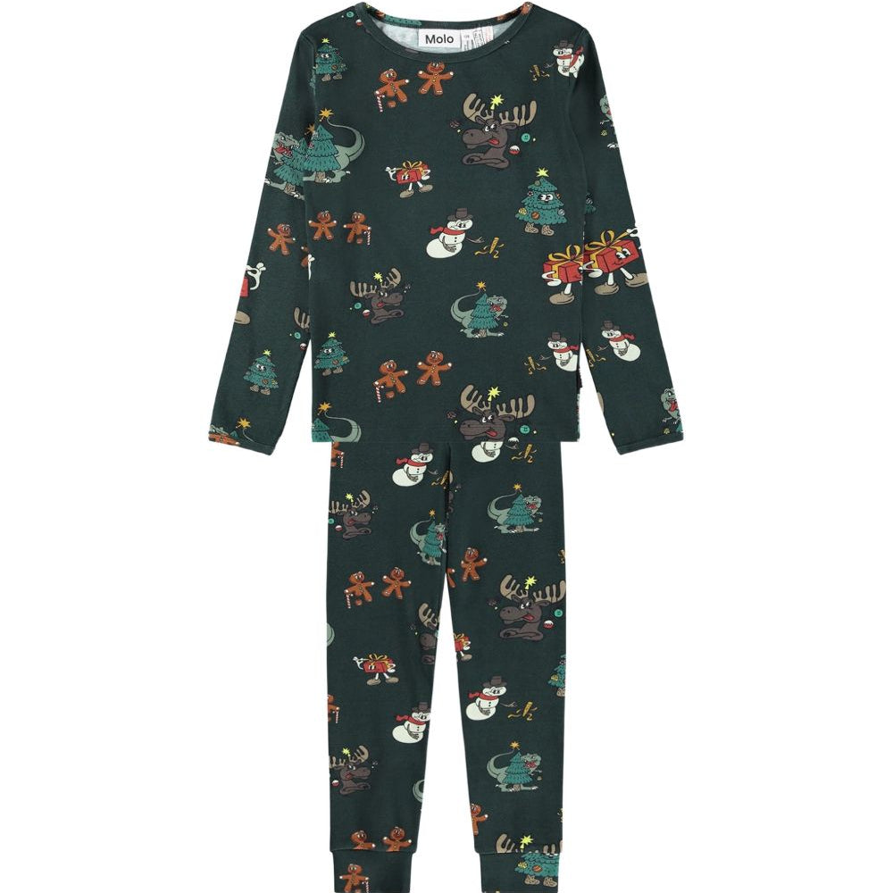Pigiama per bambini Molo Kids verde scuro con stampa grafica all-over 6W26R503 5872 MOLO KIDS