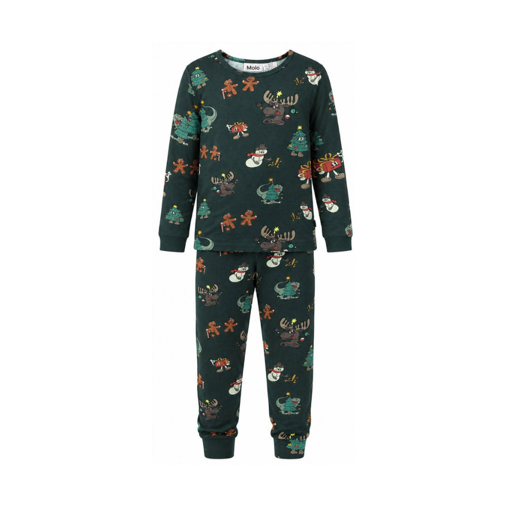 Pigiama per bambini Molo Kids verde scuro con stampa grafica all-over 6W26R503 5872 MOLO KIDS
