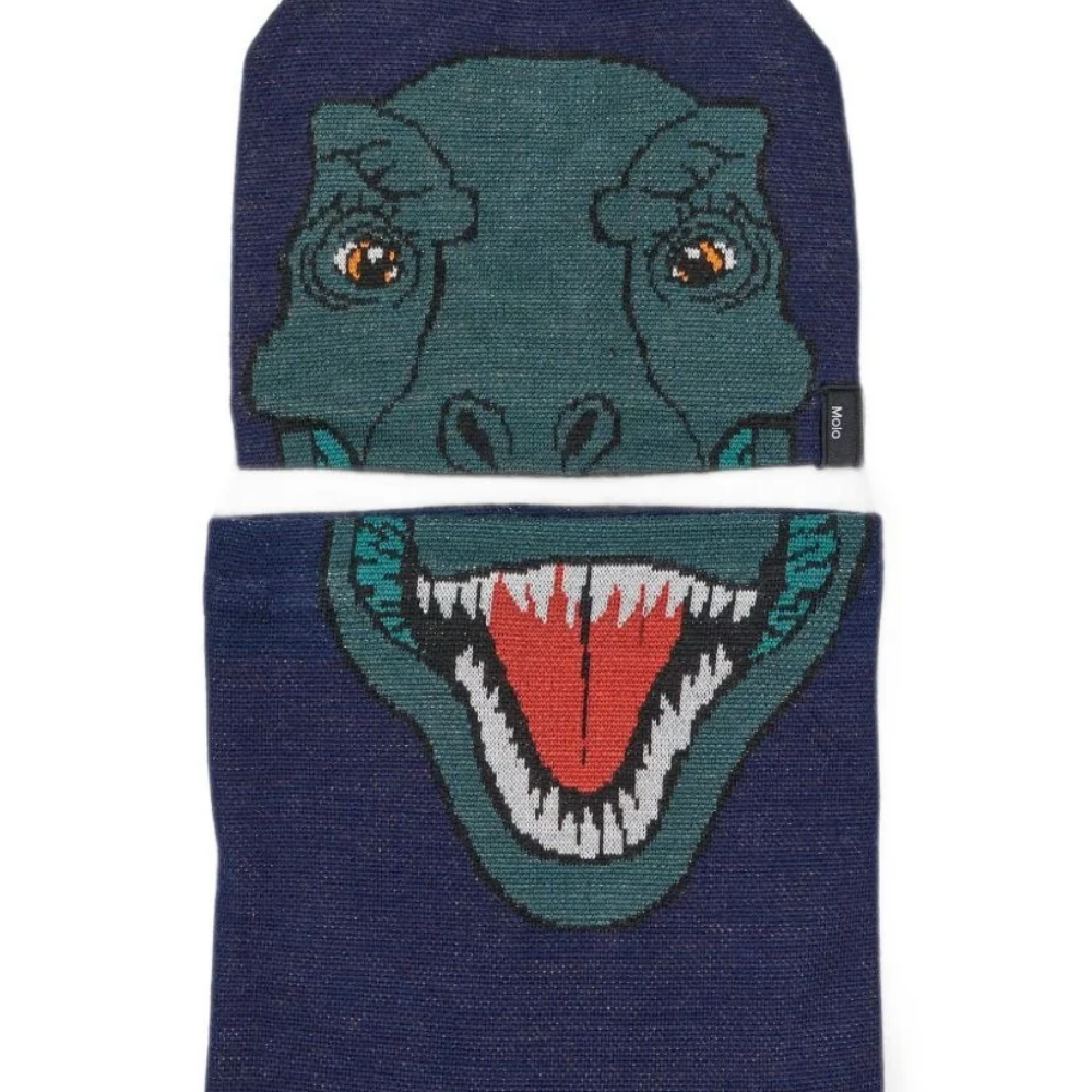 Set berretto e snood Kleo per bambini Molo blu con intarsio dinosauro 7W26S302 4015 MOLO KIDS