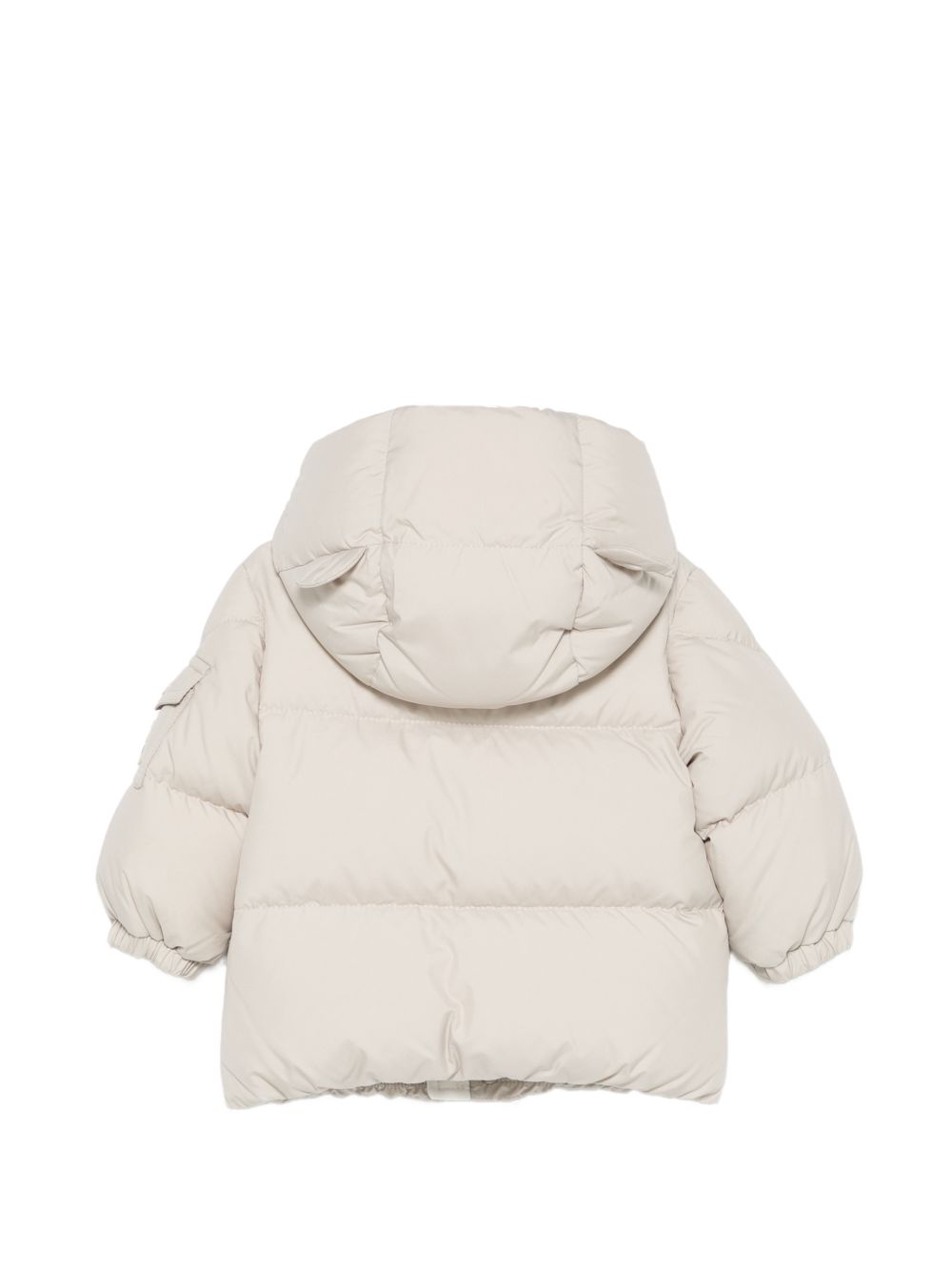 Giubbino per neonato Moncler Enfant beige chiaro con patch logo sulla manica L29511A00001597YW 20N MONCLER KIDS