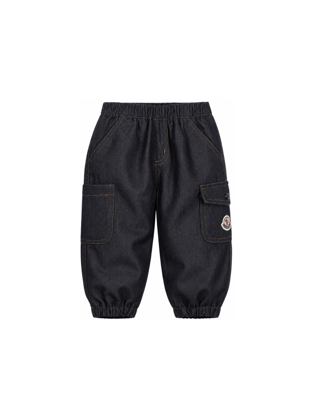 Pantaloni cargo per neonato Moncler Kids in denim blu con tasche laterali L29512A00002599LQ 77A MONCLER KIDS