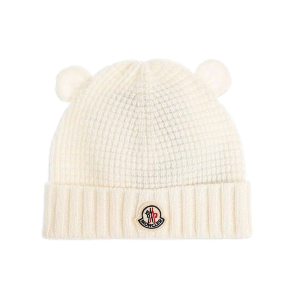 Berretto per neonati Moncler Kids bianco con applicazione orecchie L29513B00005M1131 040 MONCLER KIDS