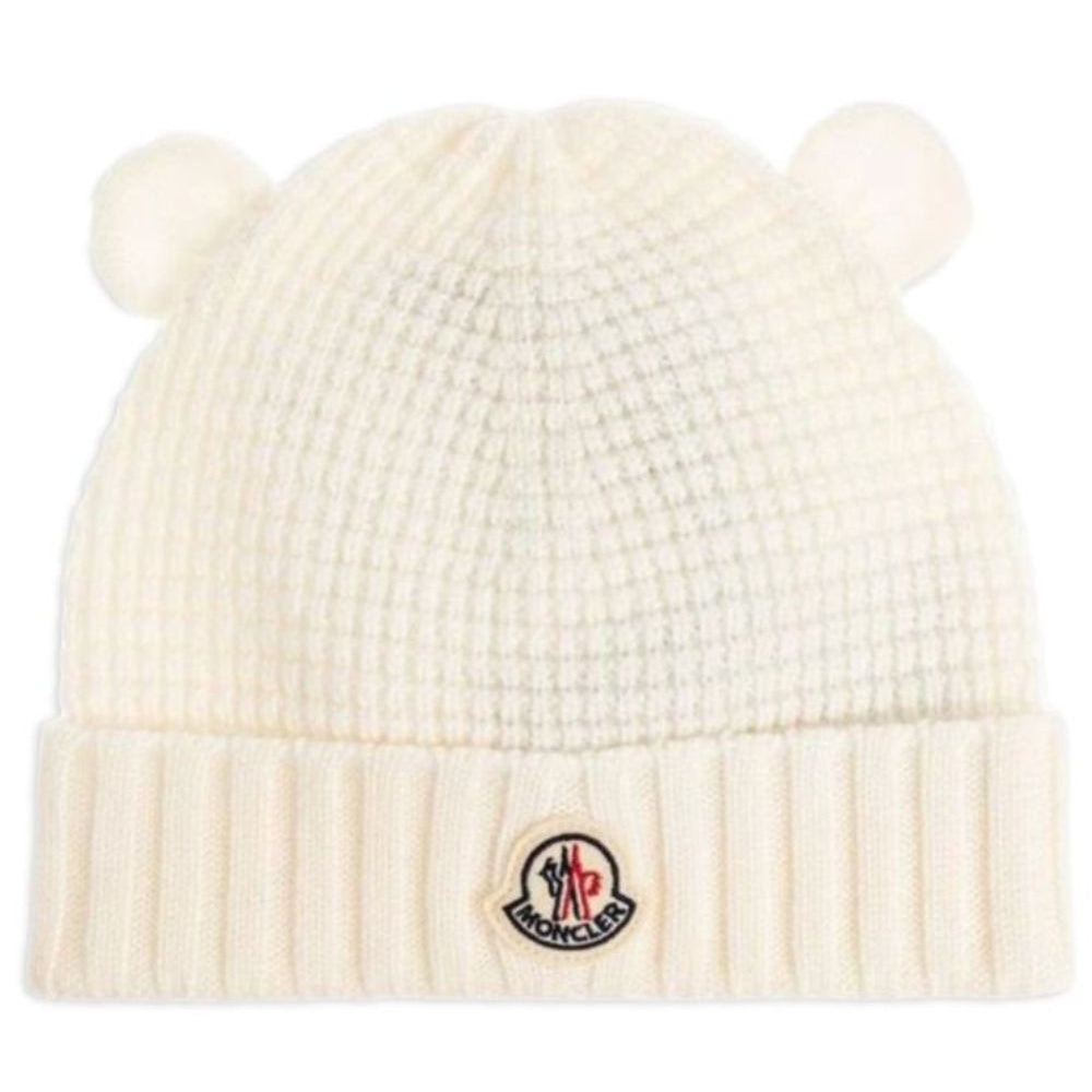 Berretto per neonati Moncler Kids bianco con applicazione orecchie L29513B00005M1131 040 MONCLER KIDS