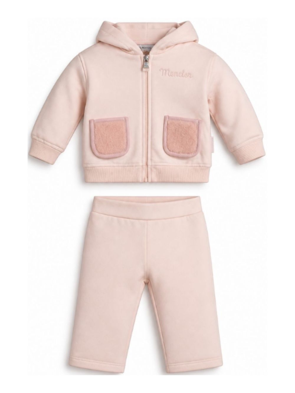 Set tuta sportiva per neonata Moncler Kids rosa con logo ricamato sul davanti L29518M0001389A23 529 MONCLER KIDS