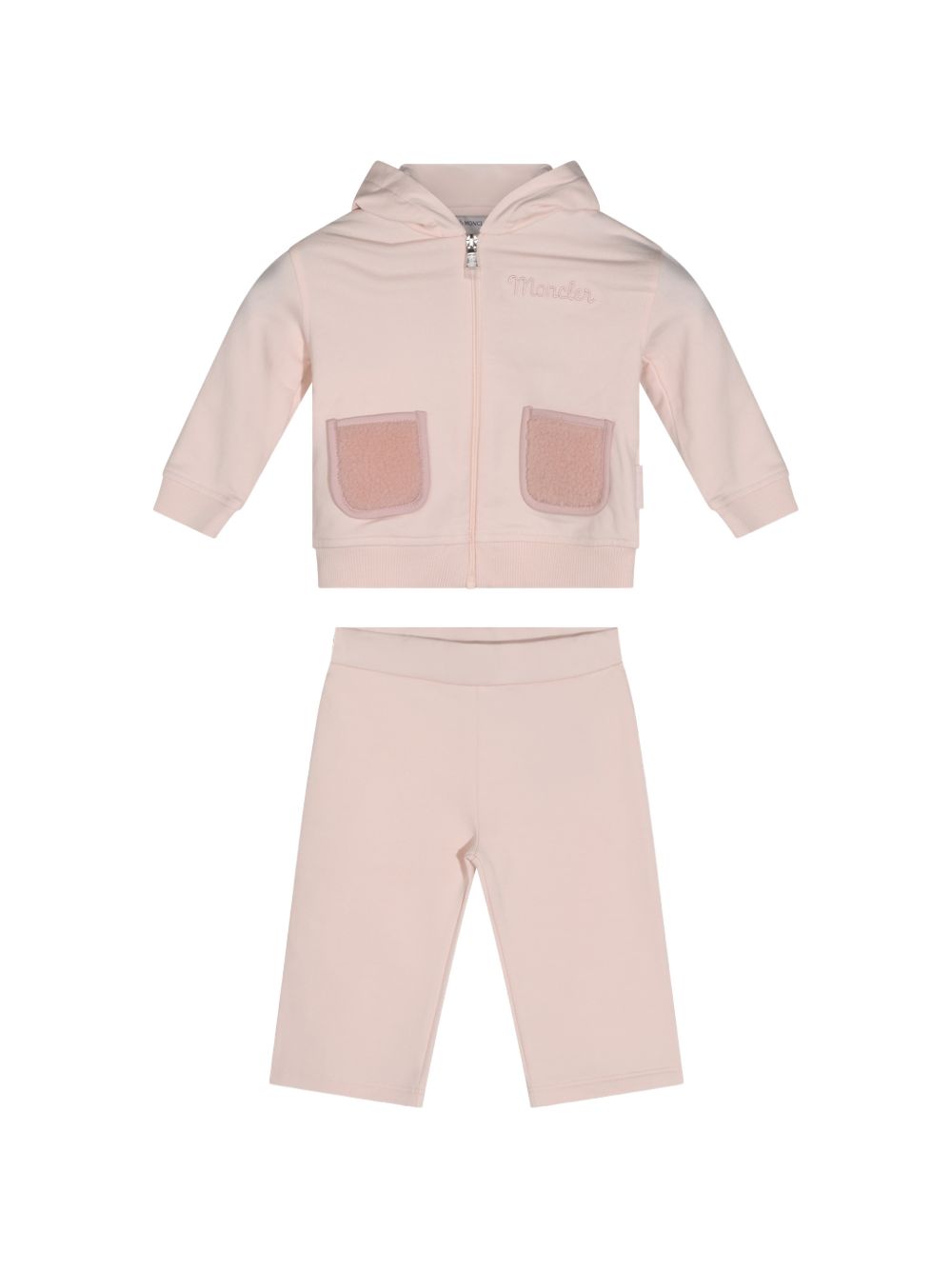 Set tuta sportiva per neonata Moncler Kids rosa con logo ricamato sul davanti L29518M0001389A23 529 MONCLER KIDS