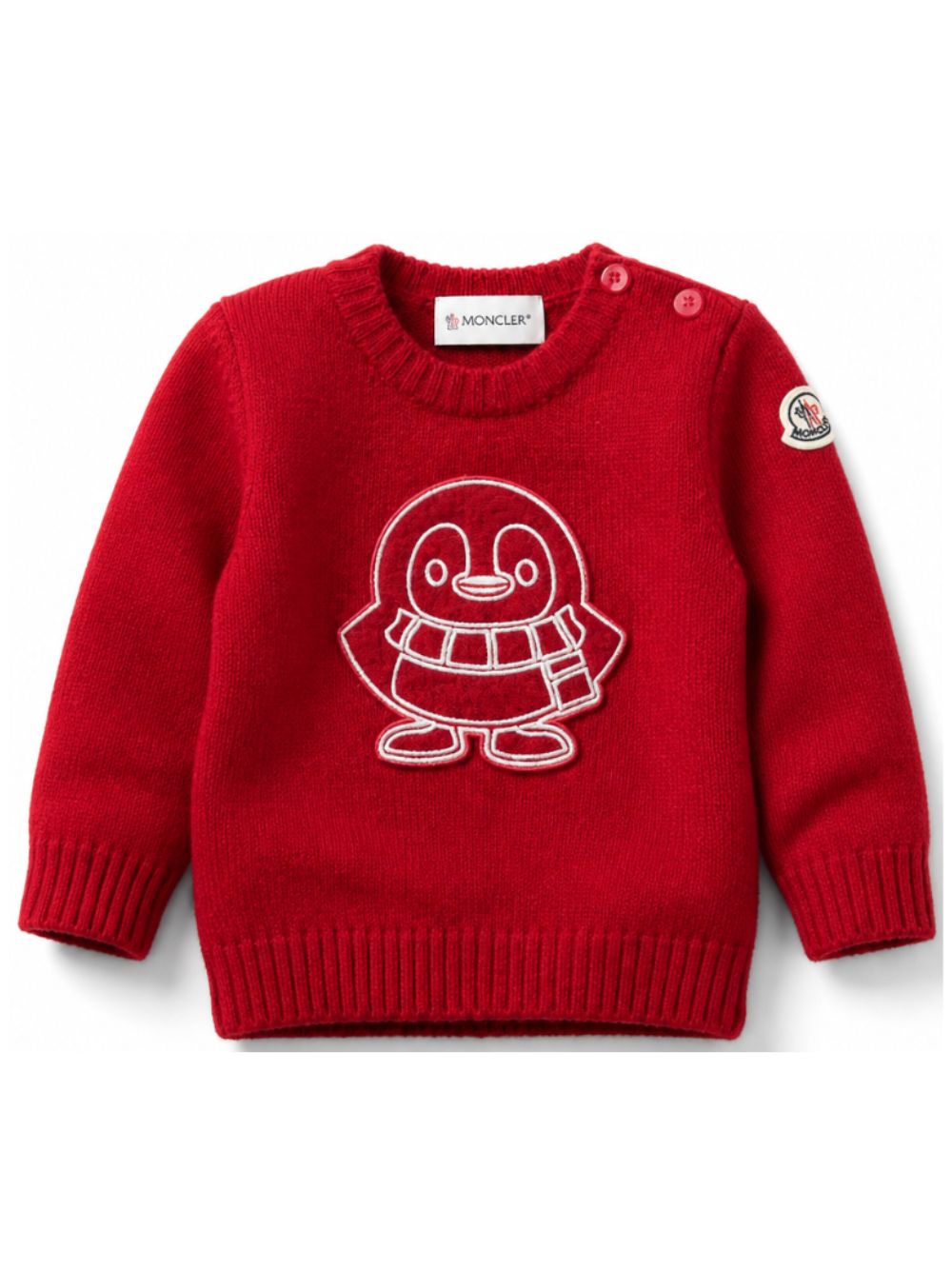 Maglione per neonato Moncler Kids rosso con motivo pinguino L29519C00002M4281 457 MONCLER KIDS
