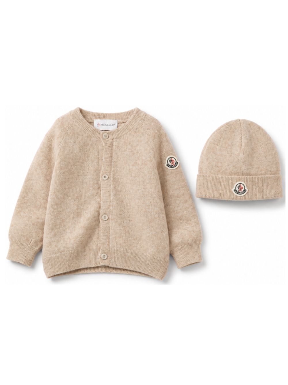 Set cardigan e berretto per neonati Moncler Kids beige con applicazione logo L29519E00001M4281 21E MONCLER KIDS