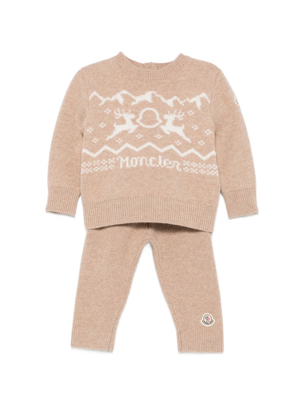 Completo maglione e pantaloni per neonati Moncler Kids beige con intarsi L29519E00002M4281 21E MONCLER KIDS