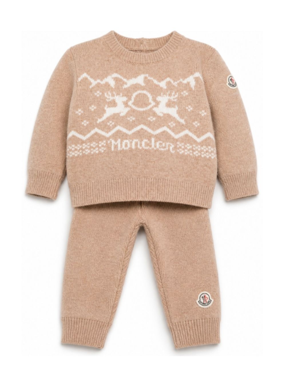Completo maglione e pantaloni per neonati Moncler Kids beige con intarsi L29519E00002M4281 21E MONCLER KIDS