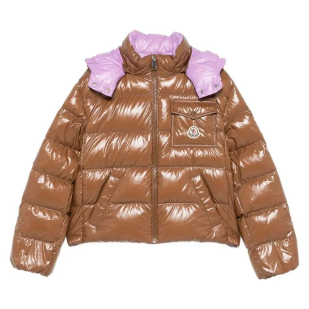 Giubbino imbottito per bambina Moncler Kids marrone con cappuccio a contrasto L29541A00003597EU 253 MONCLER KIDS