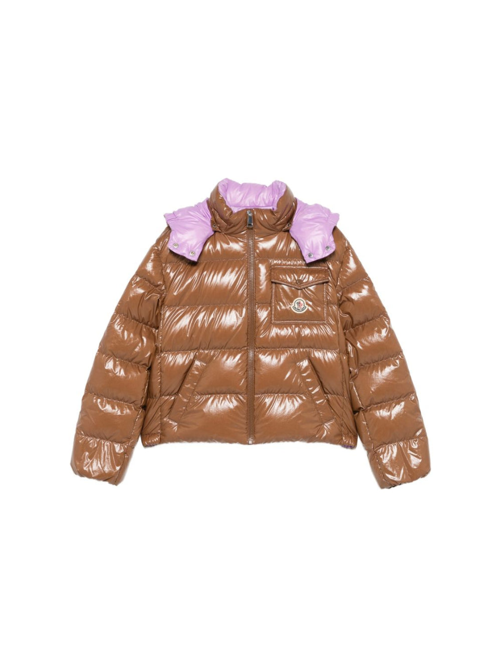Giubbino imbottito per bambina Moncler Kids marrone con cappuccio a contrasto L29541A00003597EU 253 MONCLER KIDS