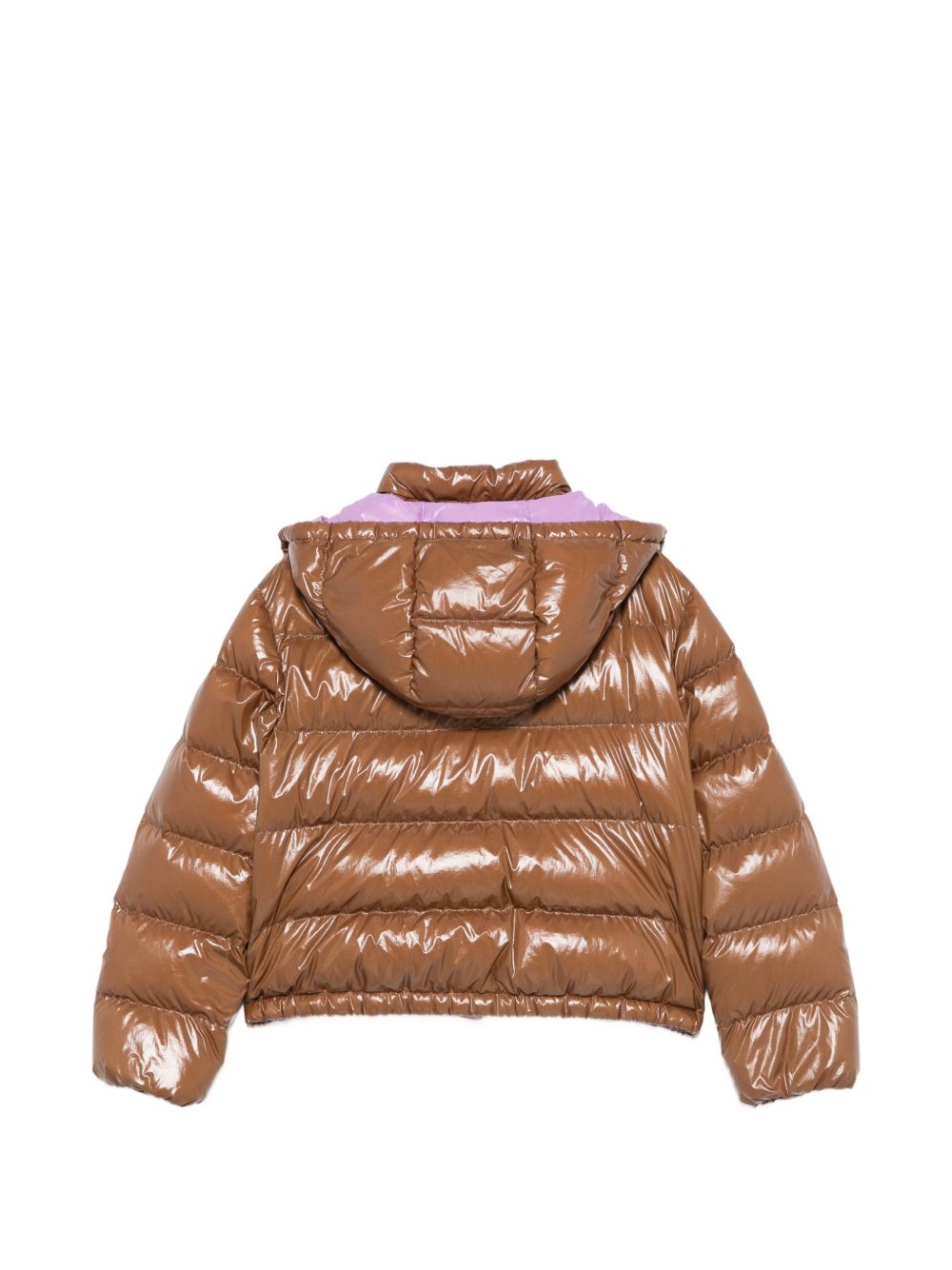 Giubbino imbottito per bambina Moncler Kids marrone con cappuccio a contrasto L29541A00003597EU 253 MONCLER KIDS