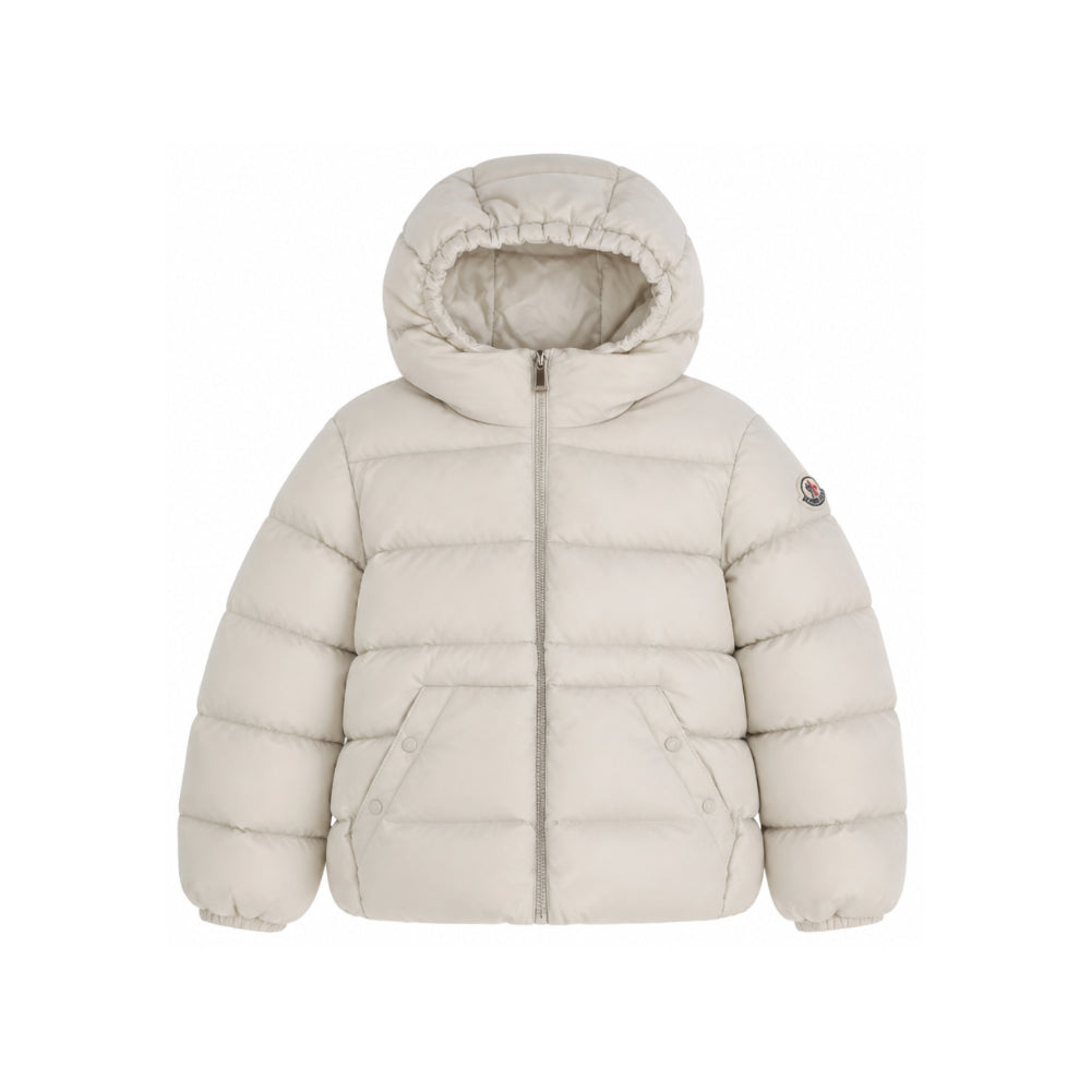 Giacca imbottita per bambini Moncler Kids beige con patch logo sul braccio L29541A0003353A5E 203 MONCLER KIDS