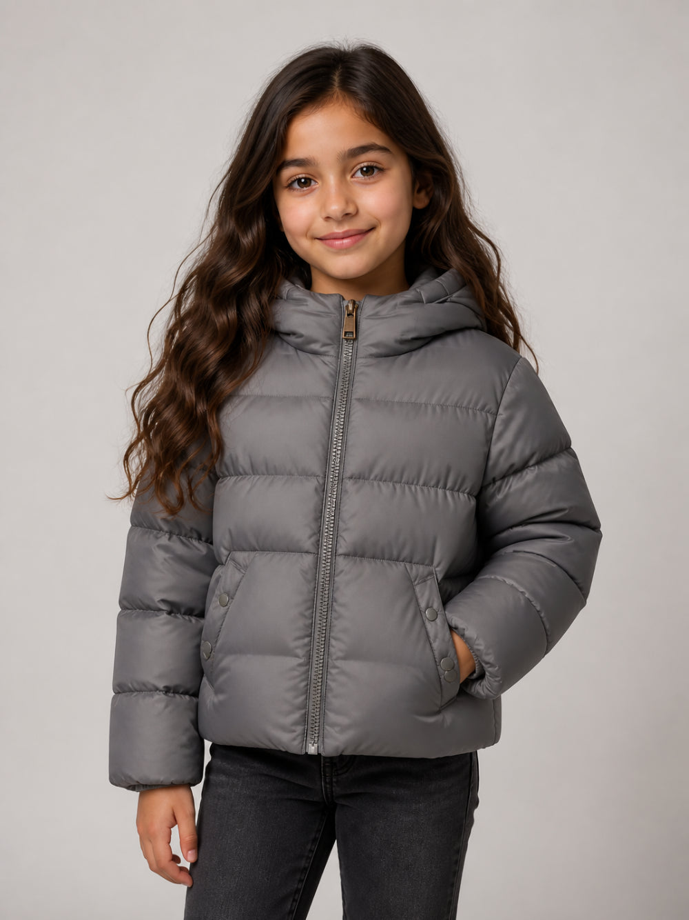 Giubbino Xhante per bambina Moncler Enfant grigio con tessuto principale idrorepellente L29541A0003353A5E 93L MONCLER KIDS