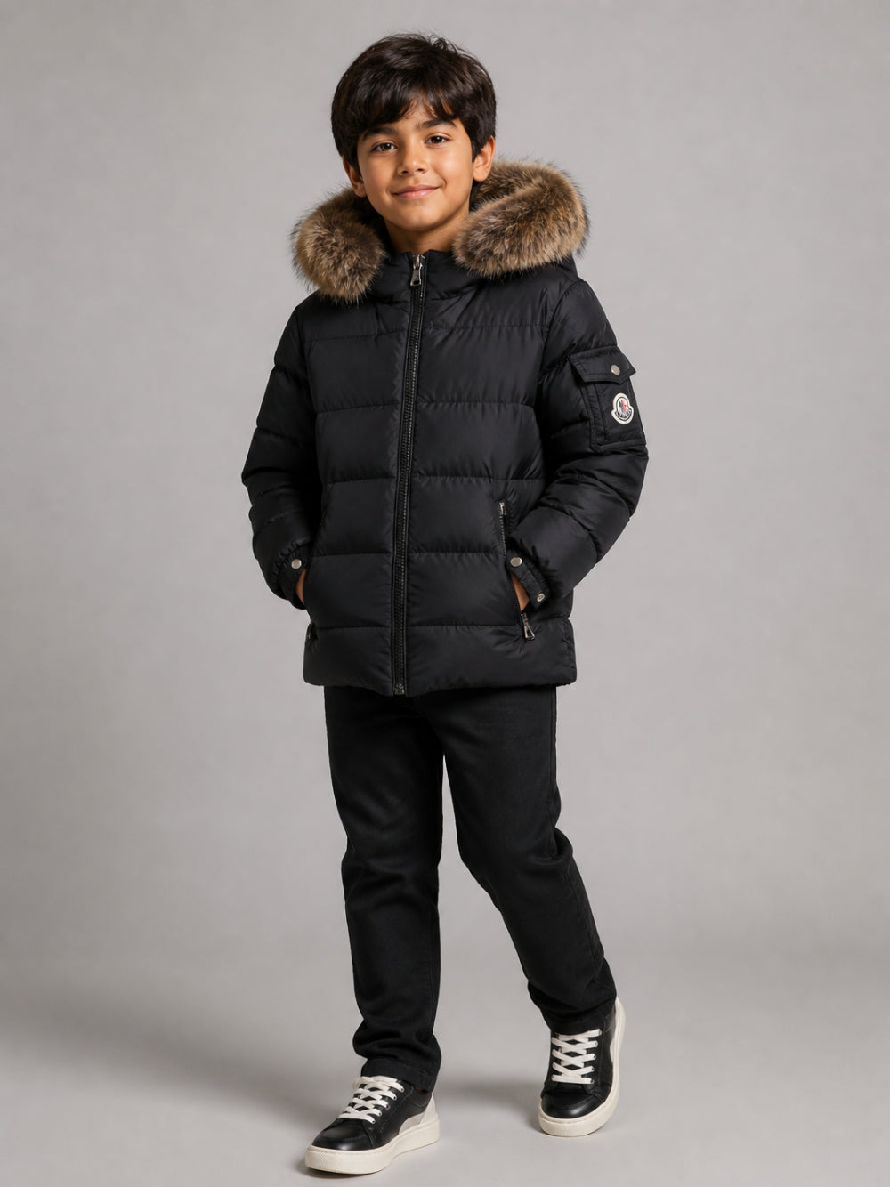 Giubbino New Byronf per bambino Moncler Kids nero con imbottitura in piuma d'oca L29541A0005353A5E 999 MONCLER KIDS