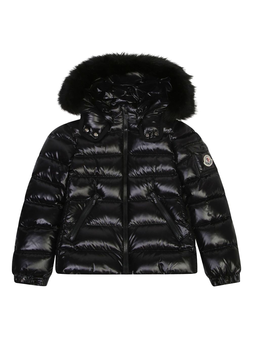 Piumino Badyf per bambino Moncler Kids nero con cappuccio con bordo in finta pelliccia L29541A00054597Z8 999 MONCLER KIDS