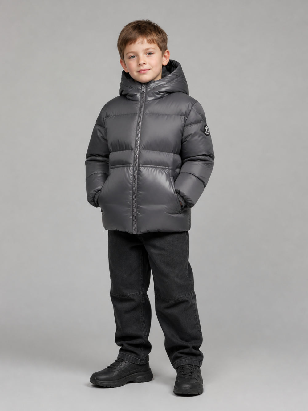 Giubbino Barin per bambino Moncler Enfant grigio imbottiture in piuma L29541A00065597YW 921 MONCLER KIDS