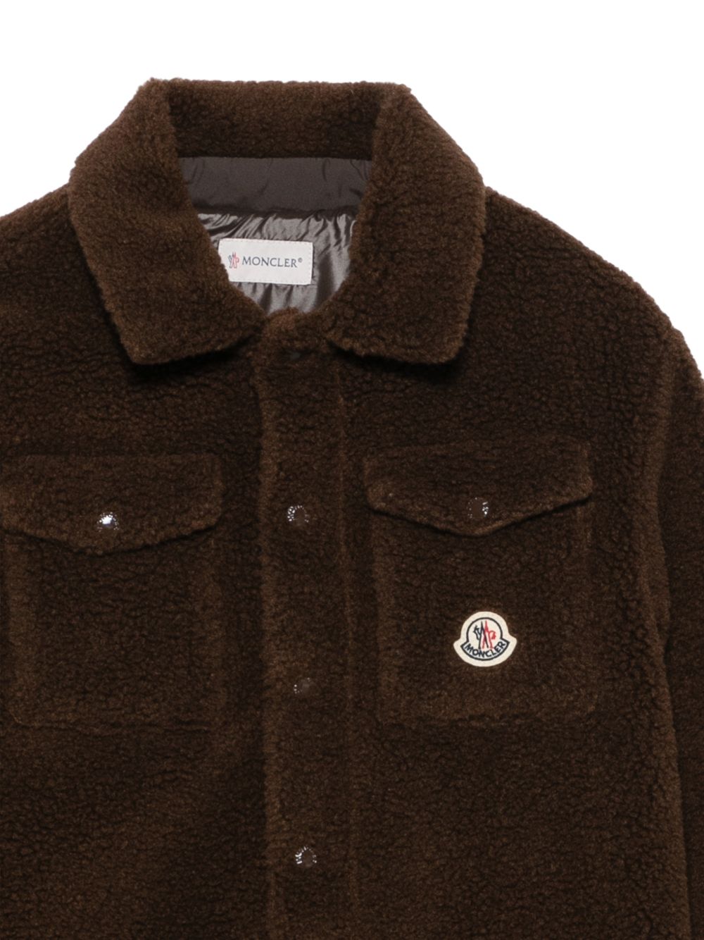 Giacca per bambino Moncler Enfant marrone con patch logo e texture in pile L29542F00007809BY 256 MONCLER KIDS