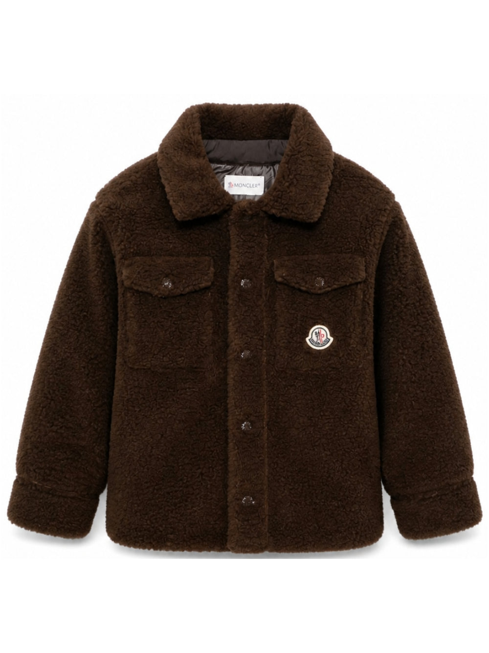 Giacca per bambino Moncler Enfant marrone con patch logo e texture in pile L29542F00007809BY 256 MONCLER KIDS