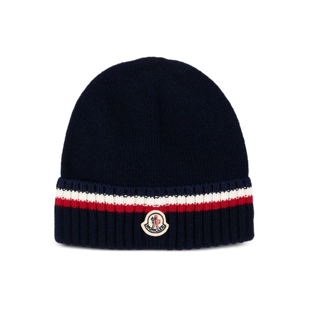 Berretto per bambino Moncler Enfant blu a righe con applicazione L29543B00001M4281 745 MONCLER KIDS