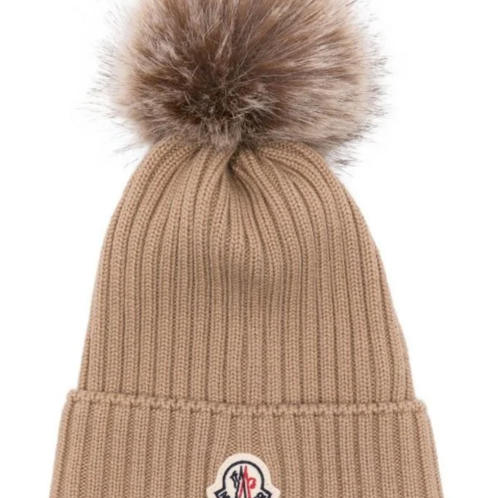 Berretto per bambina Moncler Enfant beige con pompon L29543B00007A9327 231 MONCLER KIDS