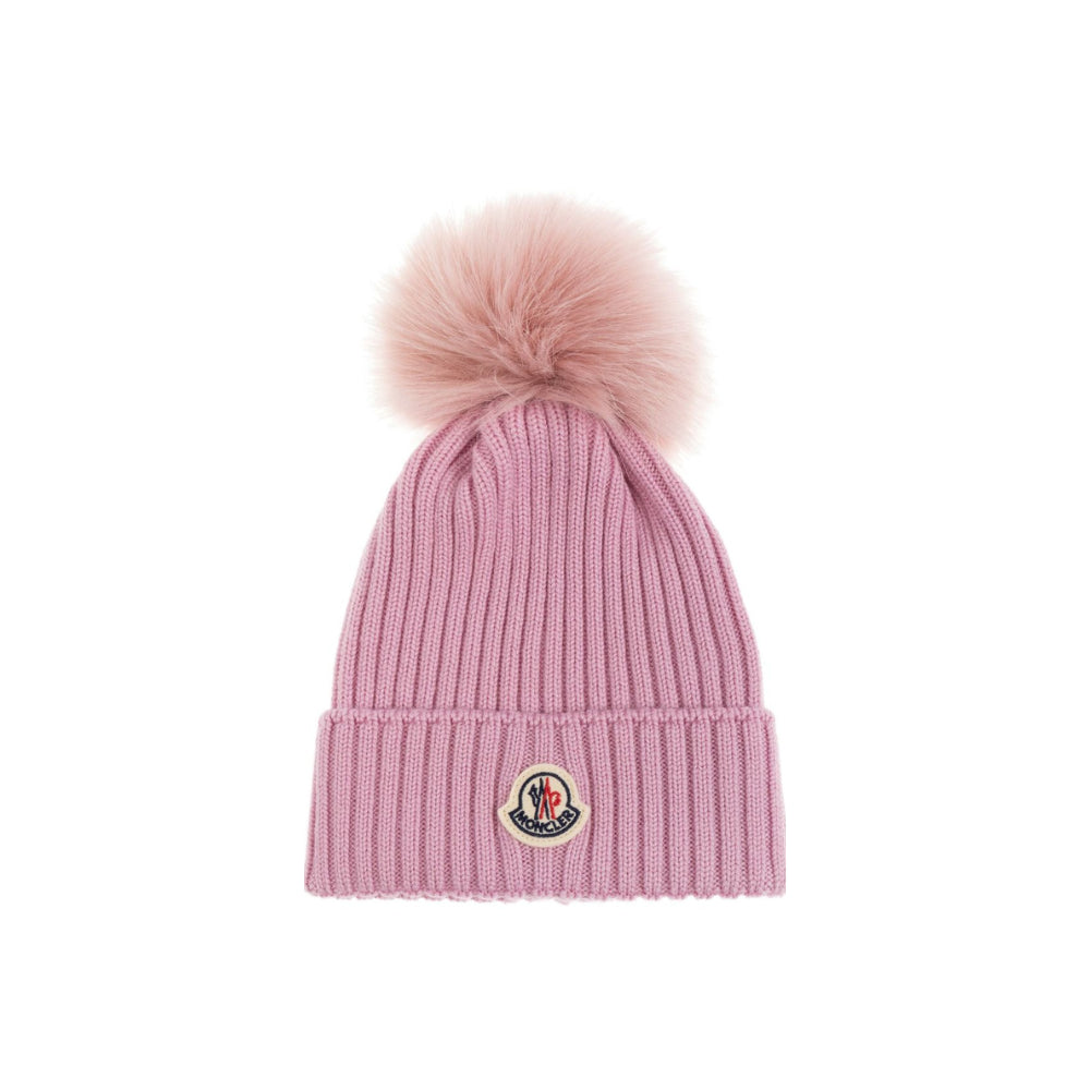 Berretto per bambina Moncler Kids rosa con applicazione pompon L29543B00007M1131 51F MONCLER KIDS