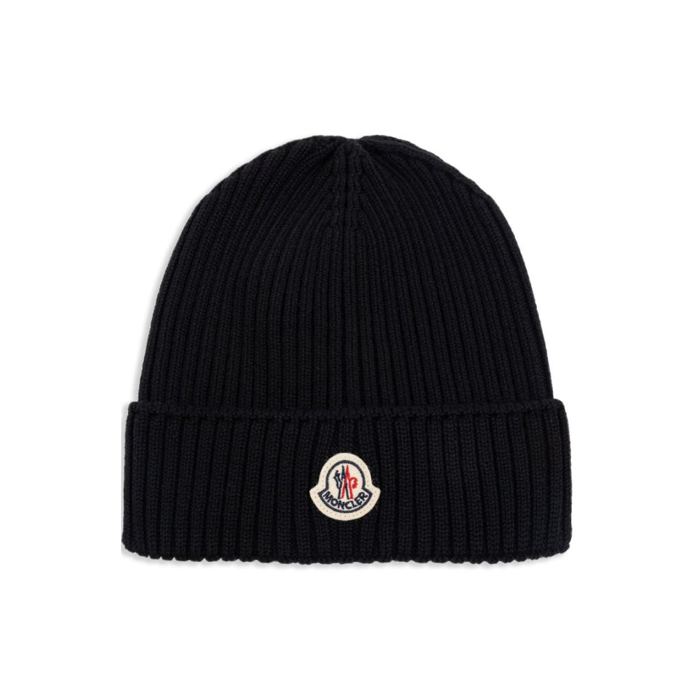 Berretto per bambini Moncler Kids nero con applicazione logo L29543B00009M1131 999 MONCLER KIDS