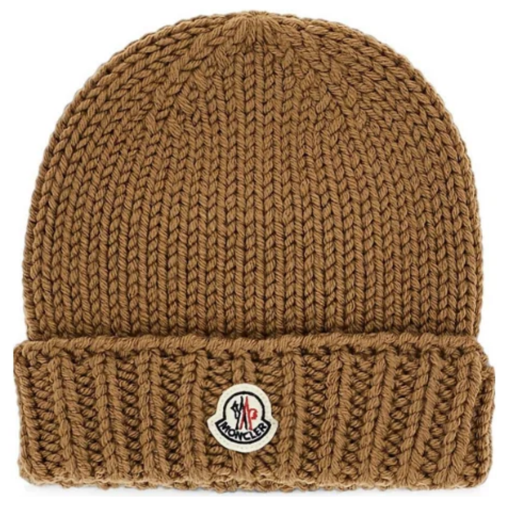 Cappello per bambino Moncler Kids marrone con logo ricamato sul davanti L29543B00017M1172 248 MONCLER KIDS