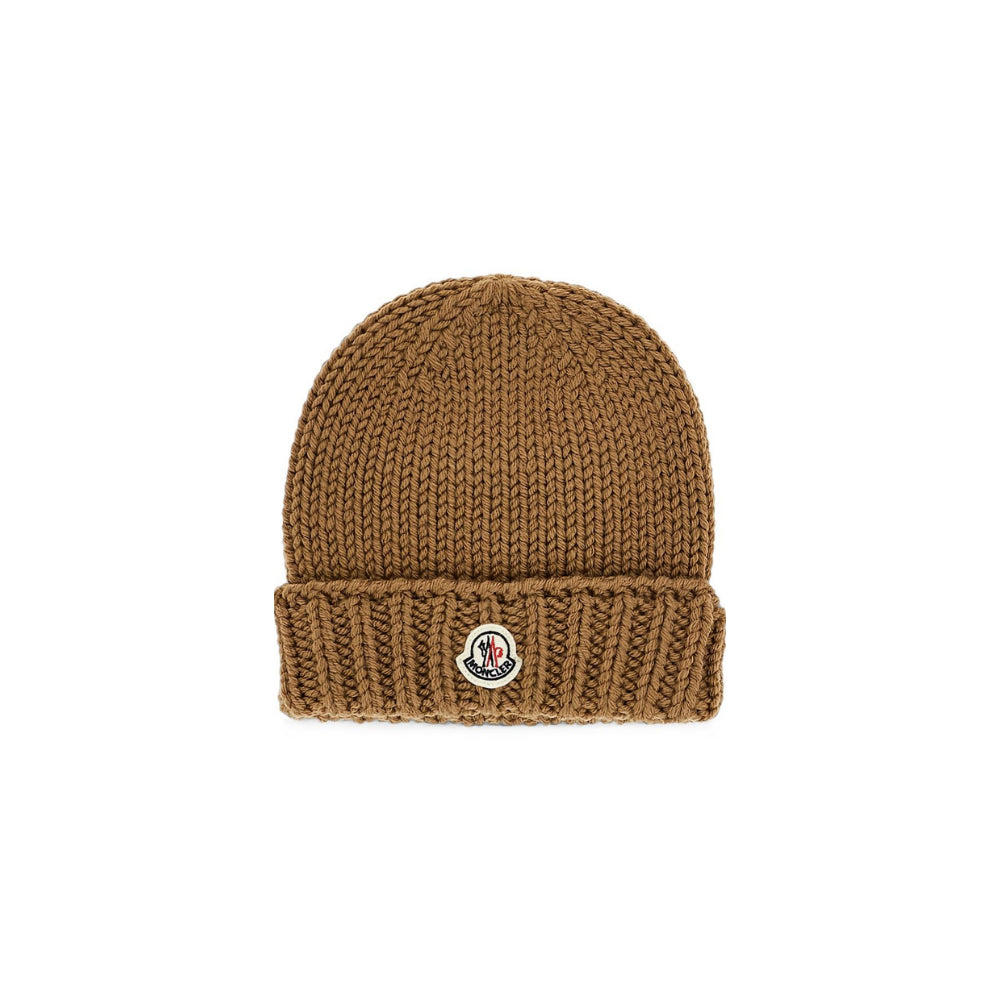 Cappello per bambino Moncler Kids marrone con logo ricamato sul davanti L29543B00017M1172 248 MONCLER KIDS