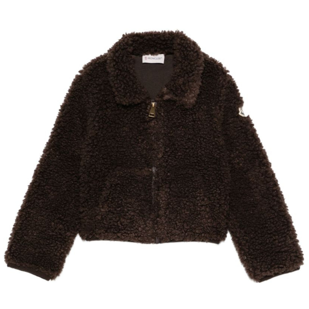 Giacca per bambina Moncler Enfant marrone con texture effetto montone L29548G0003489B1S 259 MONCLER KIDS