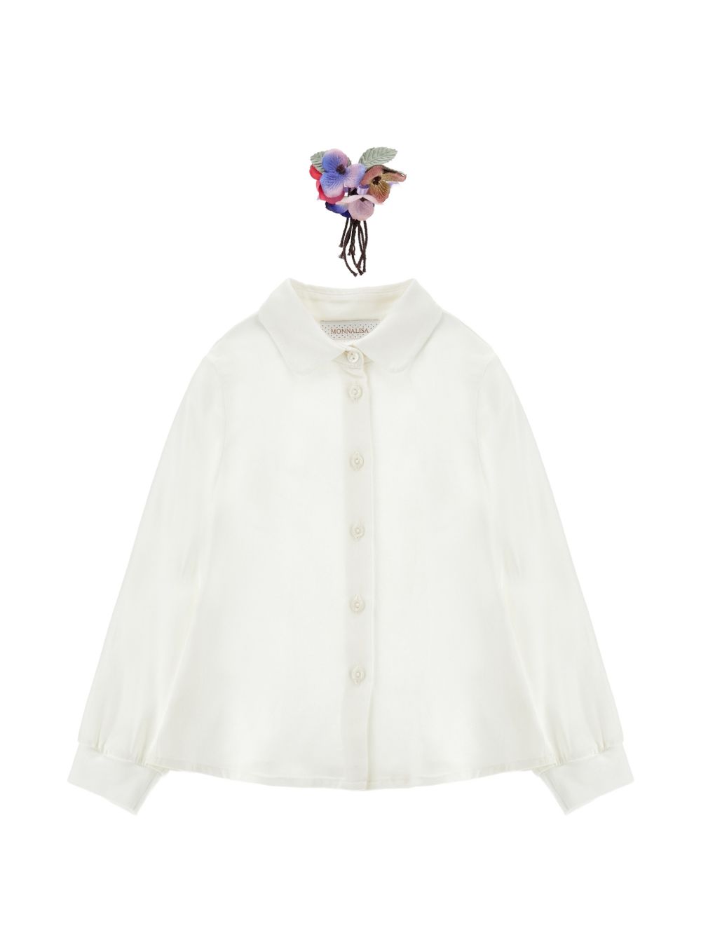 Camicia per bambina Monnalisa Kids bianca con applicazione fiori sul collo 11H300 8109 0001 MONNALISA KIDS