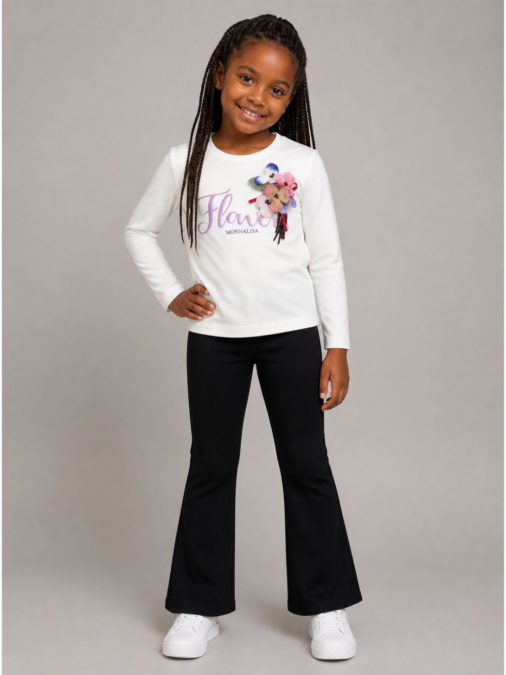 T-shirt per bambina Monnalisa Kids bianca con applicazione a fiori 11H608 8201 0001 MONNALISA KIDS