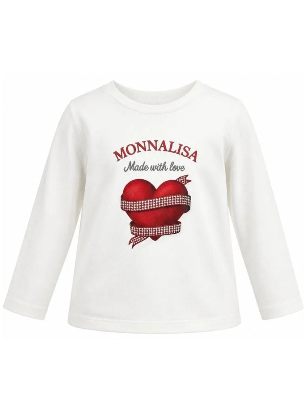 T-shirt per bambina Monnalisa Kids bianca a maniche lunghe con stampa a cuori 11H625 8201 0001 MONNALISA KIDS