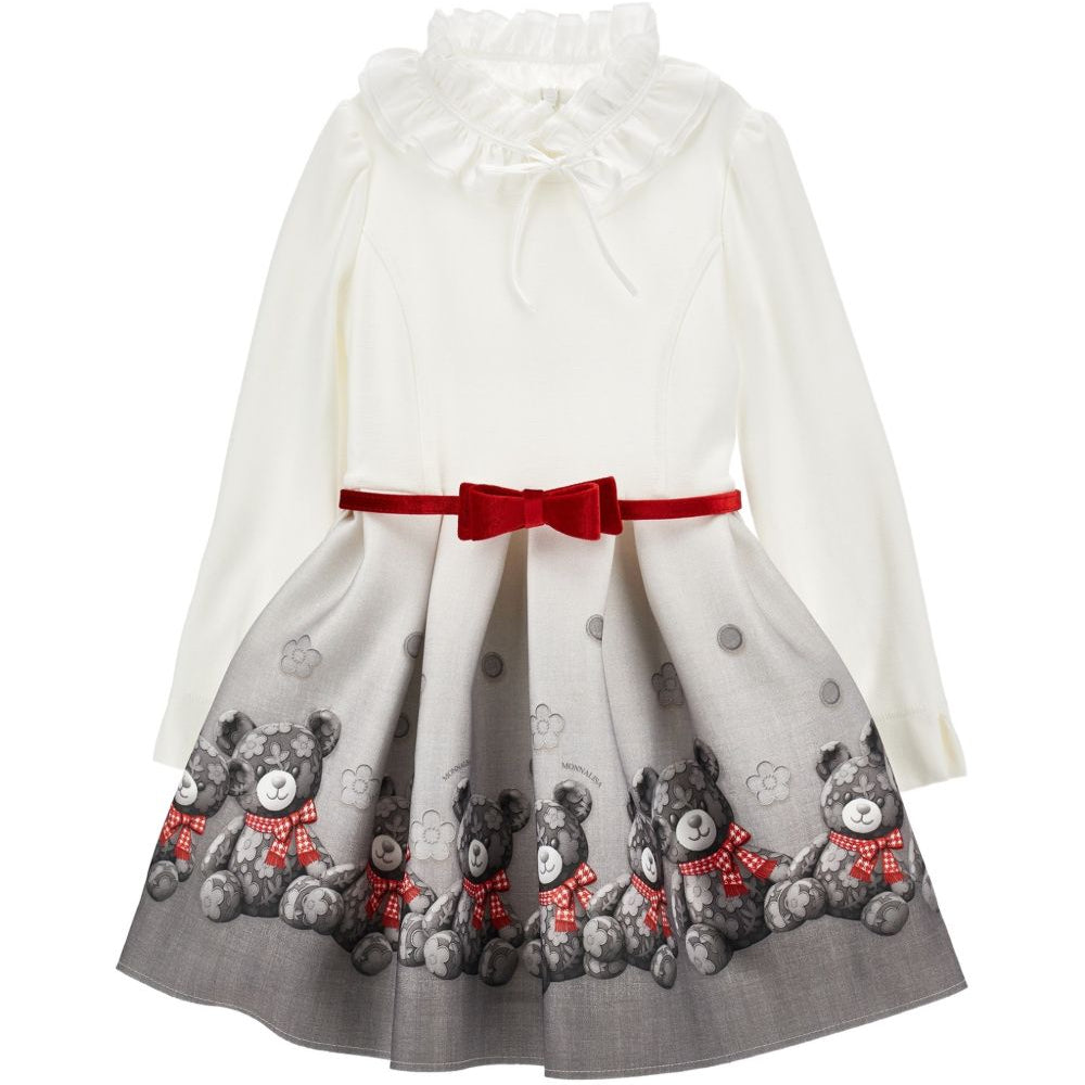 Abito per bambina Monnalisa Kids bianco con stampa orsetto all-over 11H909 8669 0031 MONNALISA KIDS